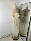 Women Mesh Lace Sexy Openback Two Pieces Sequins Floor-Length Outfit Night Club Skirt Suits Dancer Singer Performance Costume