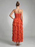 Solid Spliced Ruffles Elegant Dresses For Women Strapless High Wasit Backless Loose Dress Female Fashion