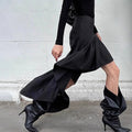 Commuting Black Ruffled Skirt For Women Asymmetric High Waist A-line Skirt Fashion Splice Female Casual Skirt Streetwear