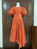 Solid Spliced Drawstring Folds Designer Maxi Dress for Women O Neck Puff Sleeve High Waist Elegant Party Dresses Female New