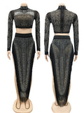 Women's 2 Piece Outfits Rhinestone Fringe Crop Cami Top and Bodycon Skirt Set Sexy Women's Nightclub Dress Party Dresses