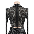 Sexy Black Rhinestone Dress Set Womens Long Sleeve Crystal Clubwear Skinny Maxi Dresses Elegant Rhinestone Birthday Dress