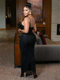 Sexy 3D Boutonniere Dress Women Stripes Hollow Sleeveless Lace Backless Stretch Skinny Party Fashion Activity Bodycon