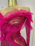 Women Celebrity Evening Party Bar Nightclub Dancer Sexy Stage Costumes Sparkly Rhinestone Long Sleeves Mesh See Through Jumpsuit