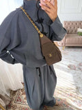 Women 2026 Spring Chinese Style Two Piece Outfit Mandarin Collar Frog Button Oversized Top High Waist Wide Leg Pants Set