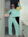 Solid Women Loose Pants Set Letter Print Off Shoulder Long Sleeve Sweatshirt Wide Leg Trousers Chic Casual Loungewear Suit 2026