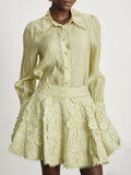 Solid Loose Two Piece Set For Women Lapel Long Sleeve Top High Waist Embroidery A Line Skirt Elegant Sets Female