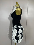 Women Crystal 3D Flowers Sexy Sleeveless V-neck Bandage Dresses Elegant Celebrate Evening Party Gown Birthday Club Party Dresses