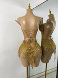 Women Sexy Sprakly Strapless Mesh See Through Mini Birthday Dress Evening Party Nightclub Performance Costume Stage Wear