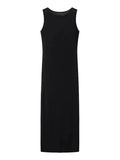 Solid Spliced Tassel Dresses Suit for Women O Neck Sleeveless High Waist Long Dress with Sling Two Piece Set Female