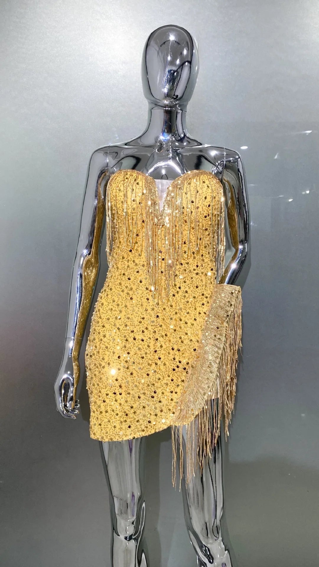 Women's Super Shiny Gold Sequin Fringed Glam Tube Top Jumpsuit Socialite Fashion Banquet Party Performance Outfit Party Dresses