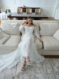Custom Off Shoulder Long Sleeve Lace Mermaid Wedding Dress Delicate Sweep Train Bridal Gown Formal Wedding Evening Outfit