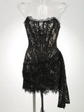 Sexy Lace See-through Patchwork Corset Dress Female Bodycon Elegant Party MIrrgualr Mini Dress Women Tube Top Dress New