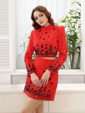Two Piece Sets for Women Stand Collar Long Sleeve Spliced Diamonds Top High Wiast Mini Skirt Elegant Outfit Female