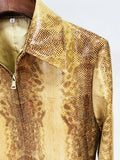 Fashion Women's Snake Pattern Zipper Jacket Flare Pants Two Piece Set 2026 Ladies PU Leather Suit