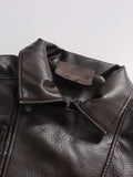 French Retro Pu Leather Jacket for Women Stand Collar Long Sleeve Patchwork Button Temperament Loose Coat Female