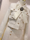 2026 Winter New Women Tweed Fringed 2 Two-Piece Set Sexy Long Sleeve Button Jacket + Short Skirt Set Vestidos Party Suit
