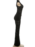 Sexy Jumpsuit Woman Metal Knot Patchwork Jacquard Ruched Waist Stretch Skinny Midnight Workout Streetwear Overalls