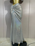 Luxury Sparkly Diamond Shawl Top And Long Dress Two Pieces Set Women Evening Prom Birthday Party Photo Shoot Sexy Stage Costumes