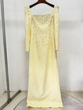 Sparkling Luxury Diamond Crystal Square Neck Slim Long Dress Women'S Elegant Celebrity Evening Party Wedding Gowns