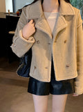Retro Suede Coat Women's Hong Kong Style Double Breasted Suit Collar Winter New Arrival Chic Lightweight Luxury Coat