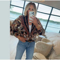 Women's Shawl Collar Fringe Knitted Cardigan Self Fabric Belt Waist Ethnic Print Loose Long Sleeve Mid Length Coat Autumn Casual