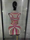 Sparkly Rhinestones Women Sleeveless Sexy See Through Bodycon Mini Dress Bar Singer Celebrity Red Carpet Birthday Outfit