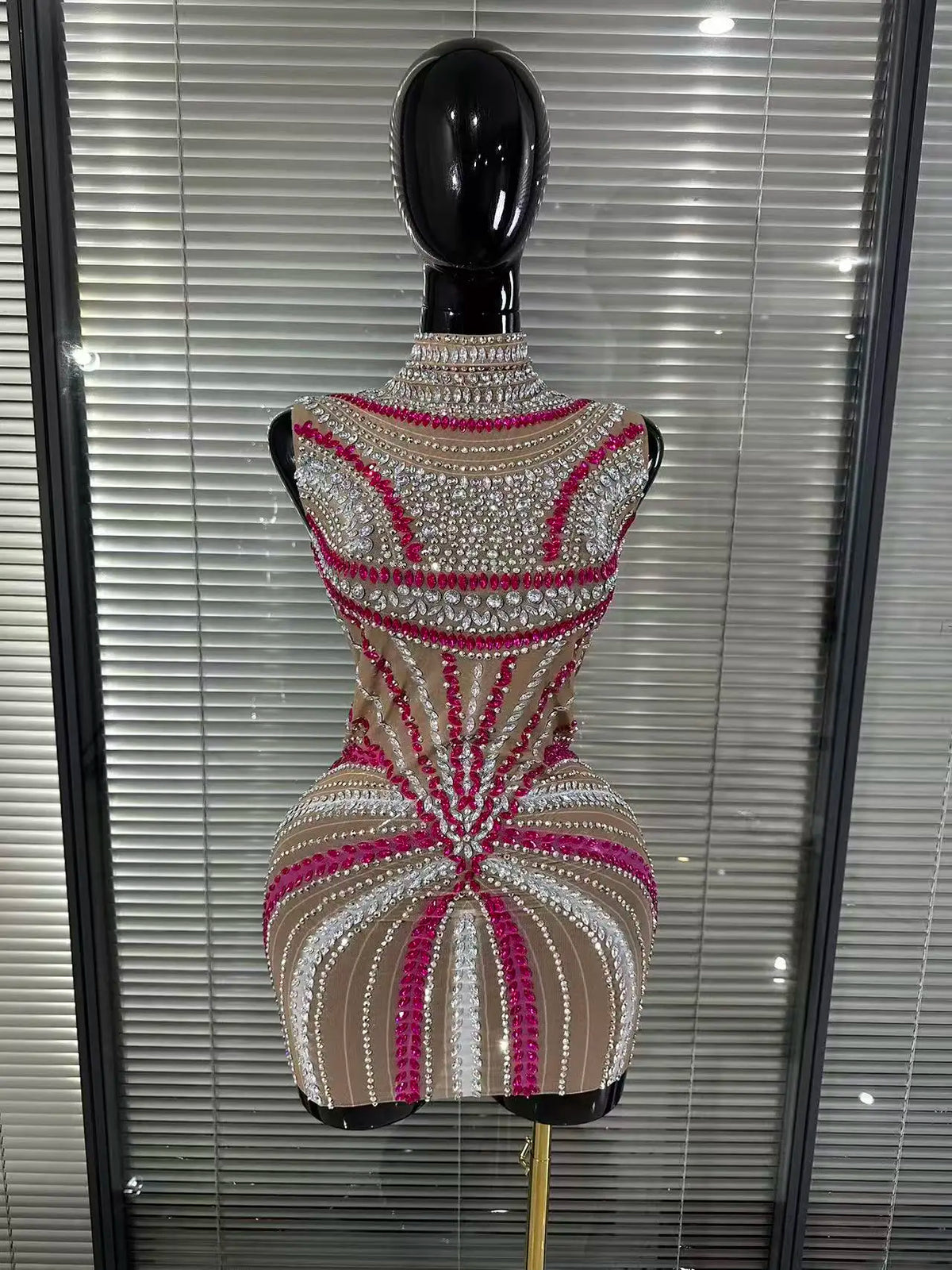 Sparkly Rhinestones Women Sleeveless Sexy See Through Bodycon Mini Dress Bar Singer Celebrity Red Carpet Birthday Outfit