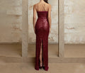 Solid Slimming Fashion Dresses for Women Strapless Sleeveless Patchwork Sequins Midi Split Dress Female Clothing