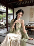 Olive Girl Romantic Qipao for Ren Faire 2026 Garden Wedding Fairycore Photoshoot Everyday Wear S-XXL XS-3XL Plus Size Romantic Cottagecore Garden Party Editorial Not Costume Qipao Cheongsam Chinese Dress Chinese Heritage Fashion Women