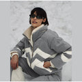 Women Color Block Spliced Ski Set Fleece Lined Stand Collar Zip Jacket Multi‑Pocket Wide Leg Trousers 2026 Winter Fashion Outfit