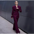 Women Solid Lapel Neck Top Pant Suit Set Elegant Full Sleeve Single Breasted Slim Coat Leg Loose Pants Suit Lady New Chic Sets