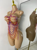 Crystal Rhinestone Tassel Body Chain Harness Bra for Women Multi-layer Shiny Gemstone Body Jewelry Sexy Halter Neck Bikini Chest