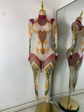 Glitter Rhinestones Women Spandex Skinny Jumpsuit High Strecht Dance Performance Nightclub Stage Glamorous Event Luxury Rompers