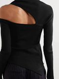Asymmetrical Solid Knitting Sweater For Women Irregular Collar Long Sleeve Hollow Out Pullovers Female Fashion 2023