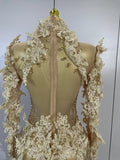 Sexy Embroidery Sequins Sparkly Diamonds Long Sleeves Mesh Mini Dress Birthday Evening Party PhotoShoot Nightclub Stage Costume
