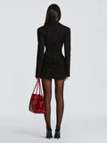 Elegant Office Dress Women Sexy Single-Breasted Hidden Buttons V-Neck Full Sleeve Folds Fashion Commute Bodycon