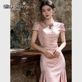 Olive Girl Romantic Qipao for Garden Wedding 2026 Fairycore Photoshoot Everyday Wear S-XXL XS-3XL Plus Size Romantic Garden Party Editorial Not Costume Qipao Cheongsam Chinese Dress Chinese Heritage Fashion Women