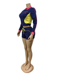 Casual Tracksuit 2-Piece Set Women Patchwork Zip Letter Print Jacket+Drawstring Shorts Matching Simple Sporty Outfit