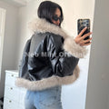 Exclusive Black Faux Leather Fur Cropped Coat Women Winter 2026 Chic Reversible Gradient Fluffy Fox Fur Jacket Overcoat