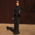 Sexy Backless Long Dress For Women Turtleneck Evening Party Ruched Dress Elegant Solid Long Sleeve Streetwear Maxi Dress