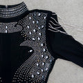 Women's Sheer Diamonds Tassel Jumpsuit See-through High Collar Hot Diamond Shoulder Padded Long Sleeved Party Jumpsuit