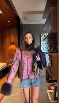 Women's Vintage Floral Print Faux Fur Patchwork Jacket Fashion Single Breasted Long Sleeved Coat Autumn Street Daily Wear 2026