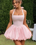 Elegant Red Backless Corset Halter Mini Dress Women Puff Hem Short Dresses Summer Evening Party Birthday Wedding Guest Cocktail