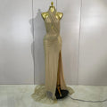 Luxury Shining Diamond Gold Mesh Backless Maxi Long Dress Women Elegant Photoshoot Evening Party Birthday Photoshoot Stage Wear