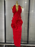 Pink White Women Sexy Halter Off the Shoulder Mesh Florals Bodycon Long Bandage Dress Elegant Evening Party Birthday Outift