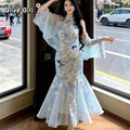 Olive Girl Blue Romantic Qipao for Garden Wedding 2026 Fairycore Photoshoot Everyday Wear S-XXL XS-3XL Plus Size Romantic Garden Party Editorial Not Costume Qipao Cheongsam Chinese Dress Chinese Heritage Fashion Women