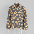 Fashion Floral Faux Lambswool Sweatshirt Women's Casual Zipper Pocket Loose Pullover Sweatshirt Autumn Festive Clothing