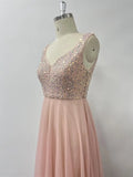 Sleeveless Evening Dresses V-Neck Sequined Embroidery Long Party Gown Clothing Elegant Mesh A-Line Formal Wedding Dress