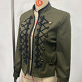Women Woven Patchwork Napoleon Jacket Shoulder Pad Long Sleeve Hook Closure Street Blazer 2026 Spring Chic Casual Edgy Crop Coat